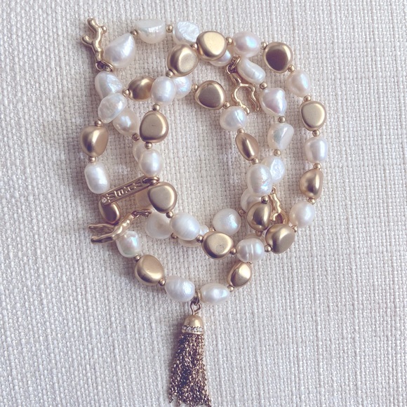 White House Black Market Jewelry - WHITE HOUSE BLACK MARKET Set of 3 Gold and Pearl with Charms Stretch Bracelets